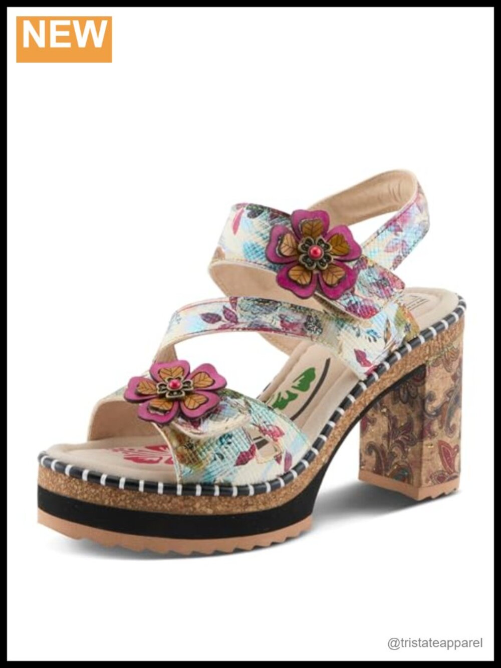 L'Artiste Escapartist Leather Slingback Block Heel Sandals Supportive Comfort